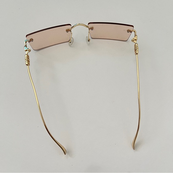 Y2K Peach Gold Square Rimless Sunglasses with generic case included - Picture 6 of 10